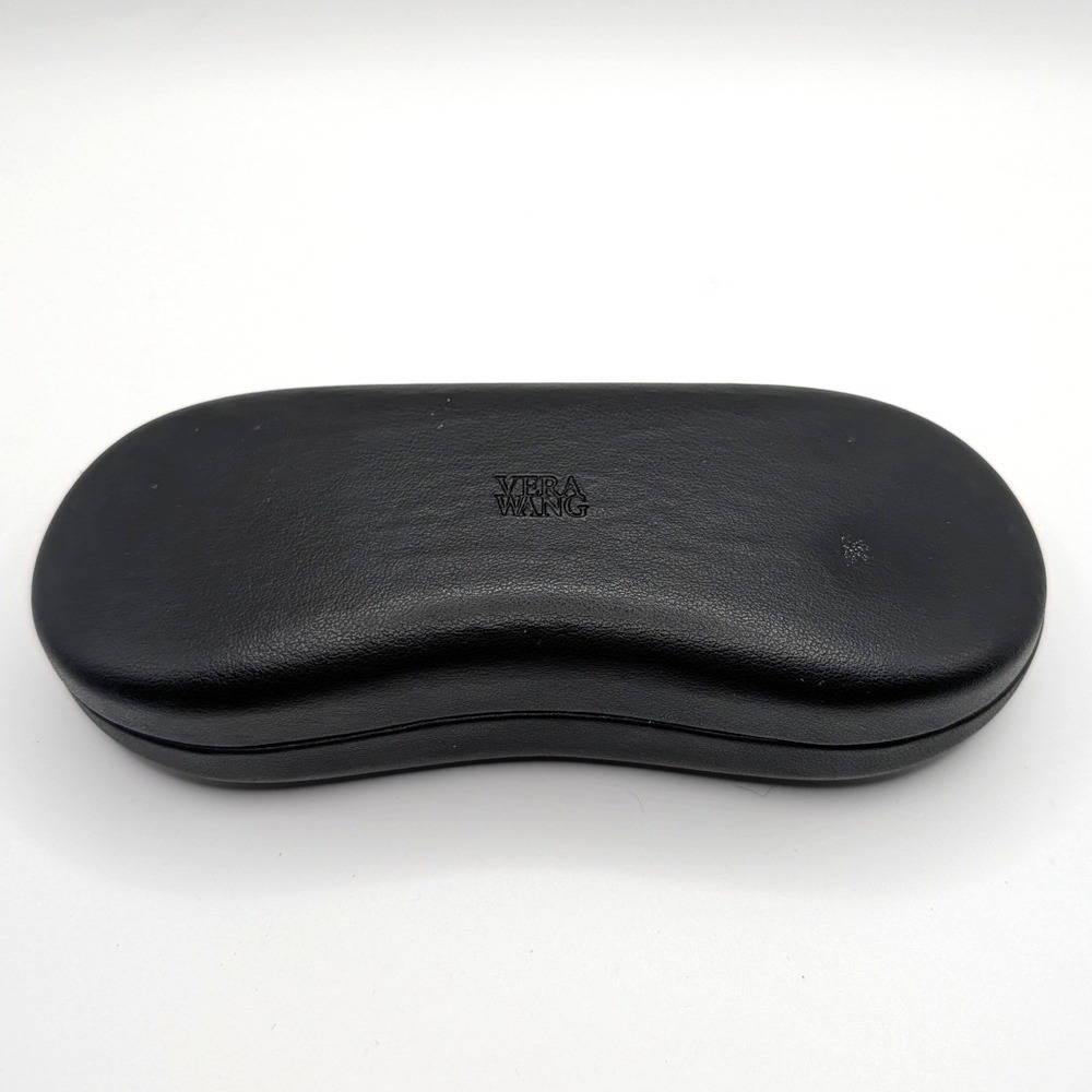 Vera Wang Black Faux Leather Hard Clamshell Eyeglass Case Logo Debossed
